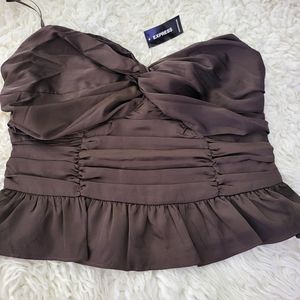 Express Satin Twist Front Peplum Tube Top